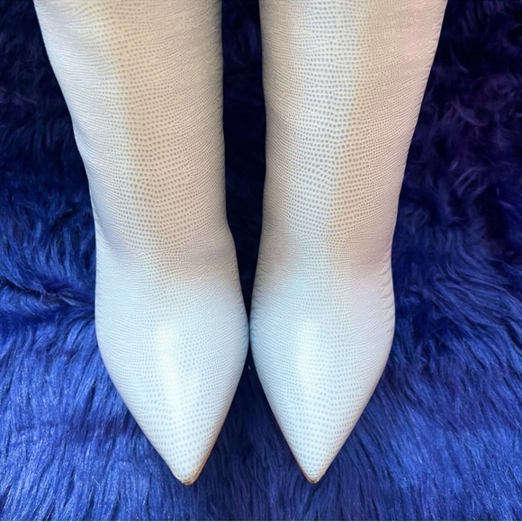 New! PARIS TEXAS 105mm Snakeskin Lizard Effect Knee High Leather Boots in Denim - Picture 12 of 16